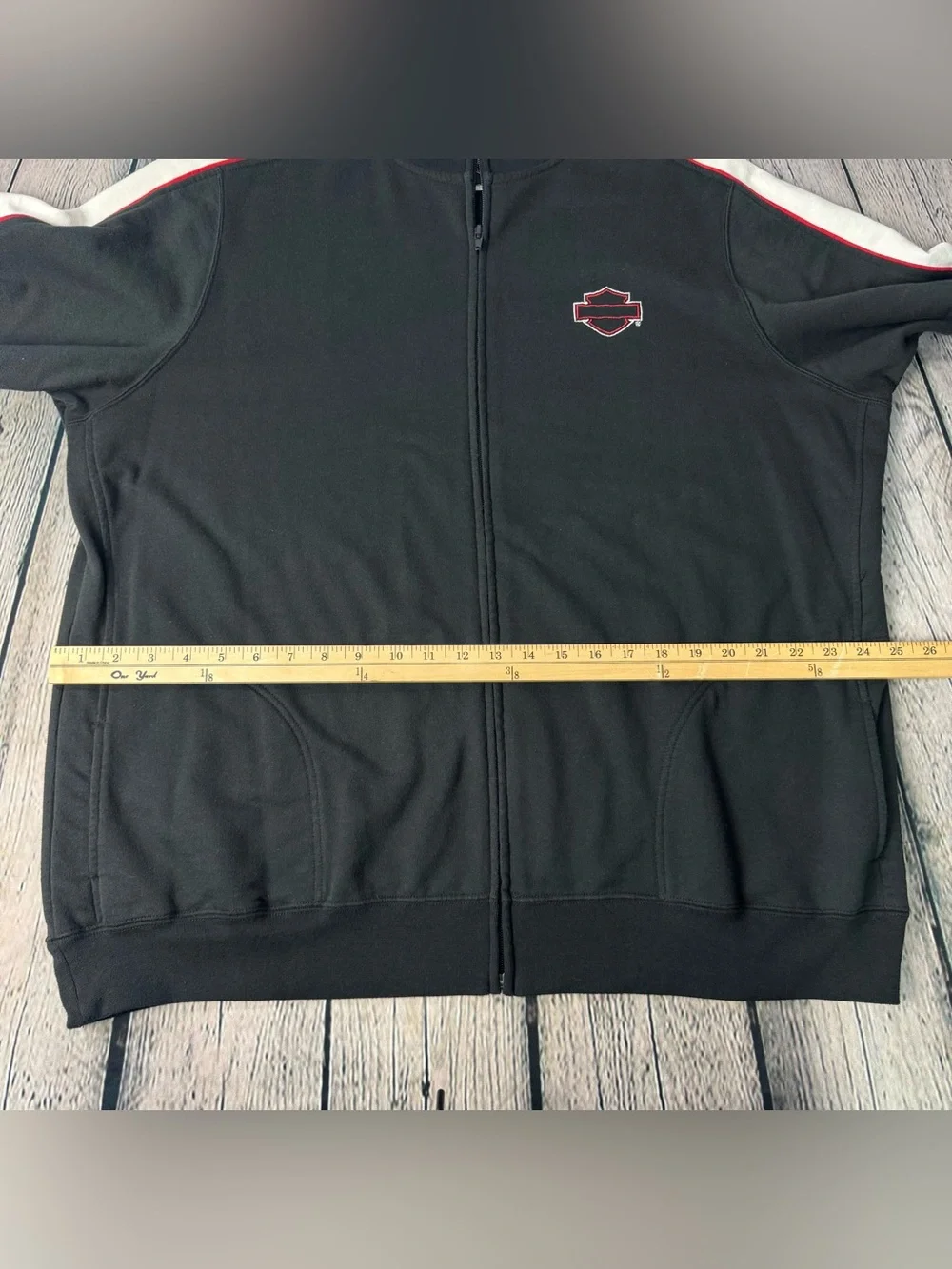Harley-Davidson Black Track Zip Sweater with White Sleeves and Red Piping - Picture 6 of 13